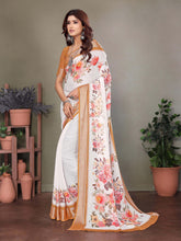 White Dull Moss Floral Printed Saree
